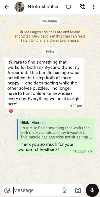 WhatsApp message from Nikita in Mumbai