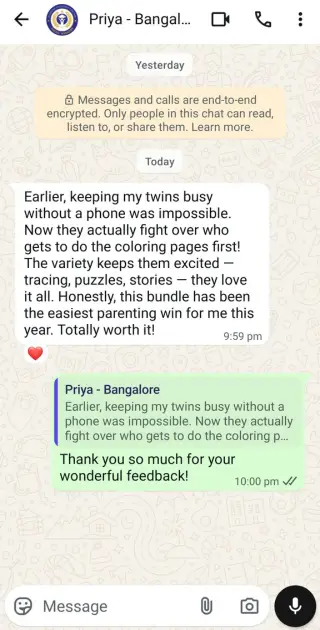 WhatsApp message from Priya in Bangalore